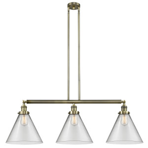 Cone - 3 Light - 44 inch - Antique Brass - Stem Hung - Island Light (213-AB-G42-L-LED)