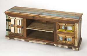 Reverb 58 in W Rectangular Wood Painted Rustic TV Stand with Storage, Multi-Color (5260290)