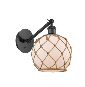 Farmhouse Rope - 1 Light - 8 inch - Matte Black - Sconce (317-1W-BK-G121-8RB) Farmhouse Rope - 1 Light - 8 inch - Matte Black - Sconce (317-1W-BK-G121-8RB)