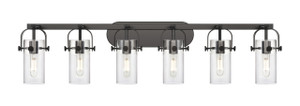 Pilaster II Cylinder - 6 Light - 44 inch - Matte Black - Bath Vanity Light (423-6W-BK-G423-7CL)