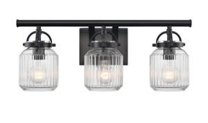 Latreille - 3 Light - 22 inch - Matte Black - Bath Vanity Light (416-3W-BK-G416-6CL)