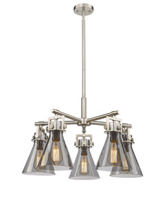 Newton Cone - 5 Light - 26 inch - Satin Nickel - Chandelier (411-5CR-SN-G411-7SM)