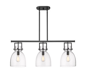 Newton Bell - 3 Light - 42 inch - Matte Black - Island Light (411-3I-BK-G412-10CL)