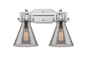 Newton Cone - 2 Light - 17 inch - Brushed Satin Nickel - Bath Vanity Light (411-2W-SN-G411-7SM)