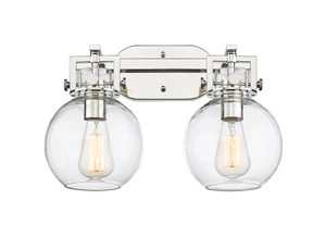 Newton Sphere - 2 Light - 17 inch - Polished Nickel - Bath Vanity Light (411-2W-PN-G410-7CL)