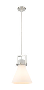 Newton Cone - 1 Light - 10 inch - Brushed Satin Nickel - Stem Hung - Mini Pendant (411-1SM-SN-G411-10WH)