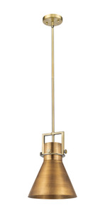 Newton Cone - 1 Light - 10 inch - Brushed Brass - Mini Pendant (411-1SM-BB-M411-10BB)