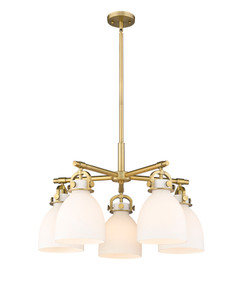 Newton Bell - 5 Light - 26 inch - Brushed Brass - Chandelier (410-5CR-BB-G412-7WH)