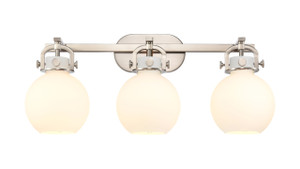 Newton Sphere - 3 Light - 27 inch - Brushed Satin Nickel - Bath Vanity Light (410-3W-SN-G410-7WH)