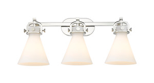 Newton Cone - 3 Light - 27 inch - Polished Nickel - Bath Vanity Light (410-3W-PN-G411-7WH)