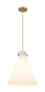 Newton Cone - 1 Light - 14 inch - Brushed Brass - Cord hung - Pendant (410-1PM-BB-G411-14WH)