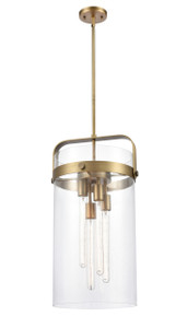 Pilaster - 4 Light - 12 inch glass - Brushed Brass - Cord hung - Pendant (413-4S-BB-12CL-LED)
