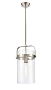 Pilaster - 1 Light - 8 inch Glass - Brushed Satin Nickel - Cord hung - Mini Pendant (413-1S-SN-8CL-LED)