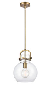 Newton Sphere - 1 Light - 10 inch - Brushed Brass - Stem Hung - Mini Pendant (410-1S-BB-10CL-LED)