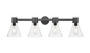 Lawton Cone - 4 Light - 27 inch - Matte Black - Bath Vanity Light (464-4W-BK-G464C-7CL)