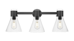 Lawton Cone - 3 Light - 27 inch - Matte Black - Bath Vanity Light (464-3W-BK-G464C-7CL)