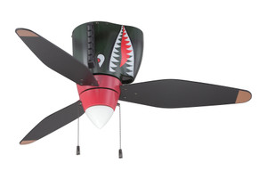 WarPlanes 48" 3-Blade Ceiling Fan in WarPlanes Tiger Shark w/ Warbird Black/Orange Blades; Integrated Light Kit (WB348TS3)