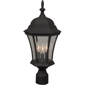Curved Glass Cast 3 Light Outdoor Post Mount in Textured Black (Z345-TB)