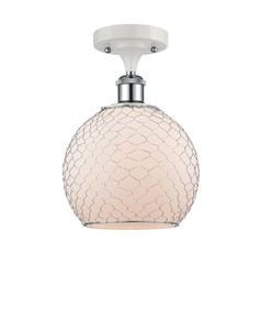 Farmhouse Chicken Wire - 1 Light - 8 inch - White Polished Chrome - Semi-Flush Mount (516-1C-WPC-G121-8CSN-LED)