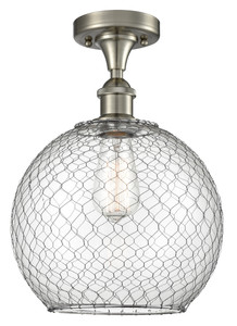 Farmhouse Chicken Wire - 1 Light - 10 inch - Brushed Satin Nickel - Semi-Flush Mount (516-1C-SN-G122-10CSN-LED)