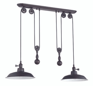 2 Light Pulley Pendant in Aged Bronze (P402-ABZ)