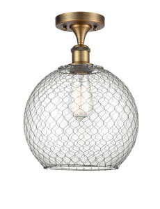 Farmhouse Chicken Wire - 1 Light - 10 inch - Brushed Brass - Semi-Flush Mount (516-1C-BB-G122-10CSN-LED)