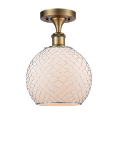 Farmhouse Chicken Wire - 1 Light - 8 inch - Brushed Brass - Semi-Flush Mount (516-1C-BB-G121-8CSN-LED)