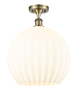 White Venetian - 1 Light - 14 inch - Antique Brass - Semi-Flush Mount (516-1C-AB-G1217-14WV)