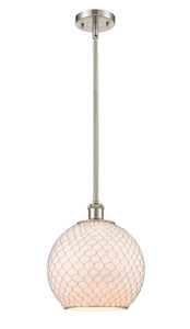 Farmhouse Chicken Wire - 1 Light - 10 inch - Brushed Satin Nickel - Mini Pendant (516-1S-SN-G121-10CSN-LED)