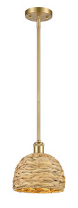 Woven Rattan - 1 Light - 8 inch - Satin Gold - Mini Pendant (516-1S-SG-RBD-8-NAT)