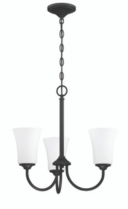 Gwyneth 3 Light Chandelier in Flat Black (White Glass) (50423-FB-WG)