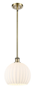 White Venetian - 1 Light - 10 inch - Antique Brass - Mini Pendant (516-1S-AB-G1217-10WV)