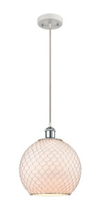 Farmhouse Chicken Wire - 1 Light - 10 inch - White Polished Chrome - Cord hung - Mini Pendant (516-1P-WPC-G121-10CSN)