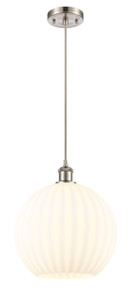 White Venetian - 1 Light - 12 inch - Brushed Satin Nickel - Cord Hung - Mini Pendant (516-1P-SN-G1217-12WV)