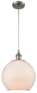 Farmhouse Chicken Wire - 1 Light - 10 inch - Brushed Satin Nickel - Cord hung - Mini Pendant (516-1P-SN-G121-10CSN)