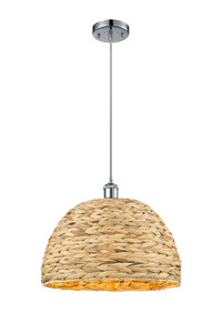 Woven Rattan - 1 Light - 16 inch - Polished Chrome - Mini Pendant (516-1P-PC-RBD-16-NAT)