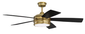 Braxton 52" 5-Blade Ceiling Fan in Satin Brass w/ Flat Black/Mesquite Blades; Light Kit Included (optional) (BRX52SB5)