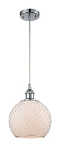 Farmhouse Chicken Wire - 1 Light - 8 inch - Polished Chrome - Cord hung - Mini Pendant (516-1P-PC-G121-8CSN)