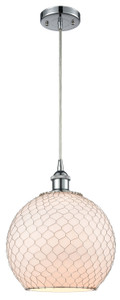 Farmhouse Chicken Wire - 1 Light - 10 inch - Polished Chrome - Cord hung - Mini Pendant (516-1P-PC-G121-10CSN)