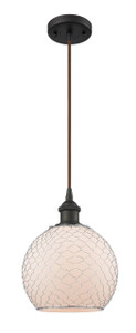Farmhouse Chicken Wire - 1 Light - 8 inch - Oil Rubbed Bronze - Cord hung - Mini Pendant (516-1P-OB-G121-8CSN-LED)