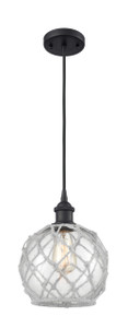 Farmhouse Rope - 1 Light - 8 inch - Matte Black - Cord hung - Mini Pendant (516-1P-BK-G122-8RW-LED)