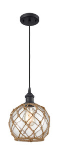 Farmhouse Rope - 1 Light - 8 inch - Matte Black - Cord hung - Mini Pendant (516-1P-BK-G122-8RB-LED)
