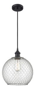 Farmhouse Chicken Wire - 1 Light - 10 inch - Matte Black - Cord hung - Mini Pendant (516-1P-BK-G122-10CSN-LED)