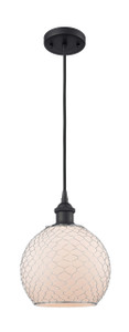 Farmhouse Chicken Wire - 1 Light - 8 inch - Matte Black - Cord hung - Mini Pendant (516-1P-BK-G121-8CSN-LED)