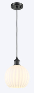 White Venetian - 1 Light - 8 inch - Matte Black - Cord Hung - Mini Pendant (516-1P-BK-G1217-8WV)