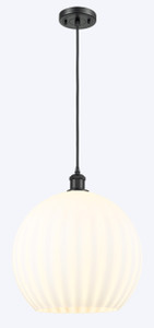 White Venetian - 1 Light - 14 inch - Matte Black - Cord Hung - Pendant (516-1P-BK-G1217-14WV)