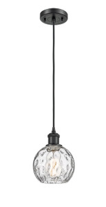 Athens Water Glass - 1 Light - 6 inch - Matte Black - Cord hung - Mini Pendant (516-1P-BK-G1215-6-LED)