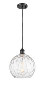 Athens Water Glass - 1 Light - 10 inch - Matte Black - Cord hung - Mini Pendant (516-1P-BK-G1215-10)