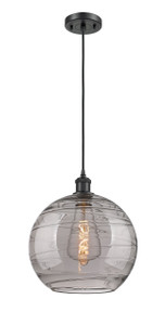 Athens Deco Swirl - 1 Light - 12 inch - Matte Black - Cord hung - Mini Pendant (516-1P-BK-G1213-12SM)