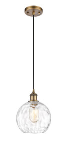 Athens Water Glass - 1 Light - 8 inch - Brushed Brass - Cord hung - Mini Pendant (516-1P-BB-G1215-8-LED)